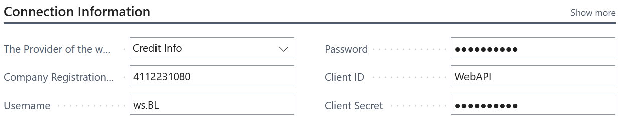 Providers field in Setup with CreditInfo selected