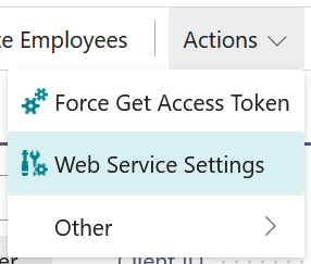 Web Service Settings action button